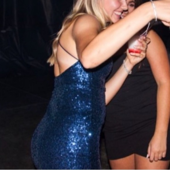 Hello Molly Dark Blue Sequin Mini Formal Dress - Picture 3 of 3